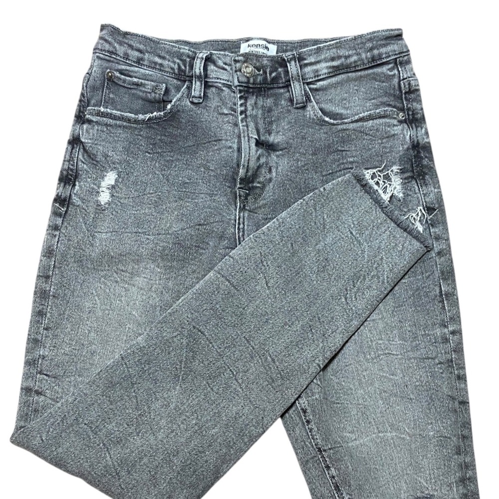 Kensie Jeans Vintage Luxe Gray Distressed‎ Skinny Grunge Punk Edgy Raw Hem 6/28